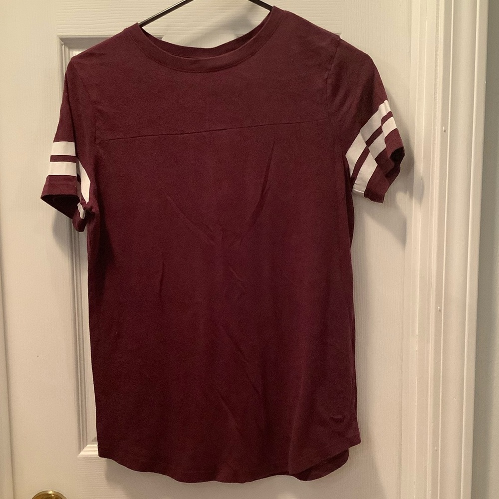 PINK by VS burgundy varsity striped t-shirt